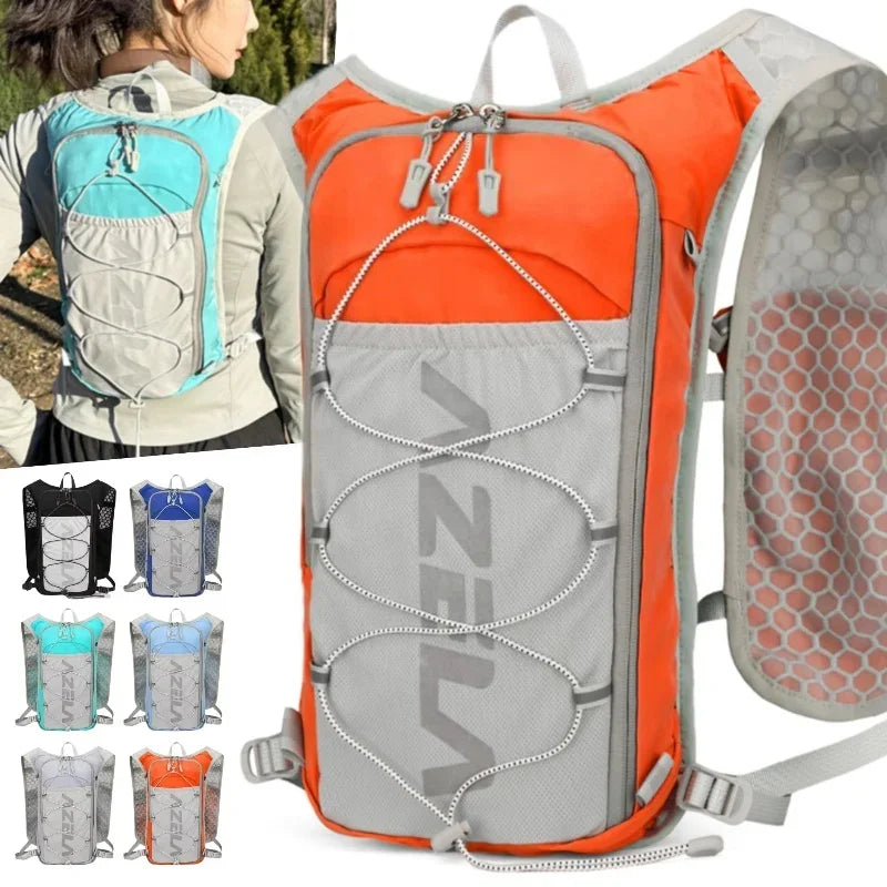Mochila ligera para correr con chaleco de hidratación, ideal para senderismo, ciclismo y correr.
