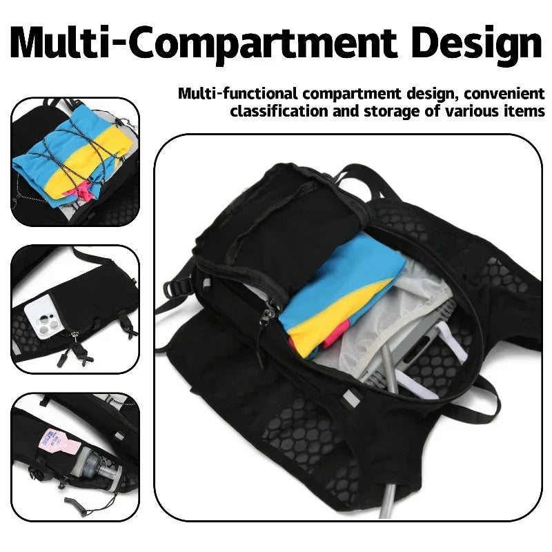 Mochila ligera para correr con chaleco de hidratación, ideal para senderismo, ciclismo y correr.