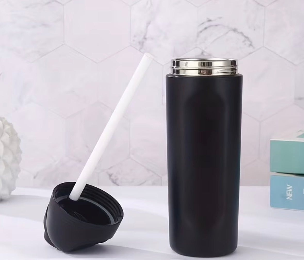Botella de agua deportiva. Acero inoxidable con pajita para deportes y viajes, sin BPA, 24 y 32 onzas